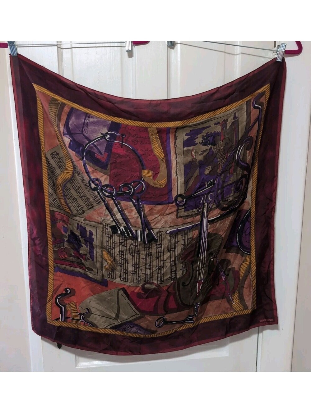 Albert Nipon Scarf Vintage Silk Square Musical Themed 34"(1586)E